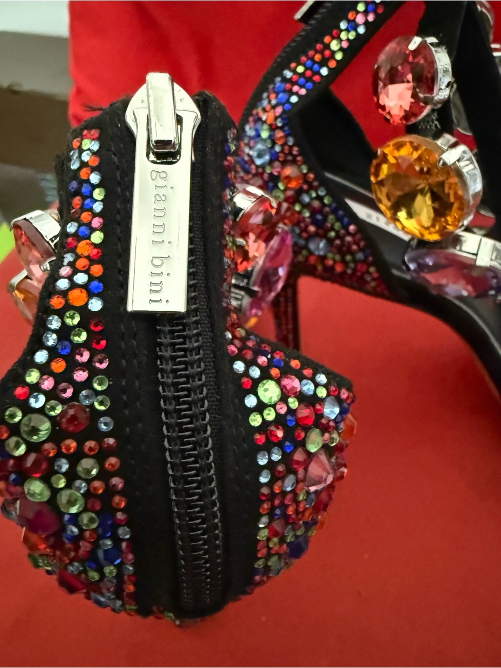 Gianni Bini Oaklynn Suede Rainbow Rhinestone Embellished Jewel Ornament Ankle Cu - Picture 5 of 7